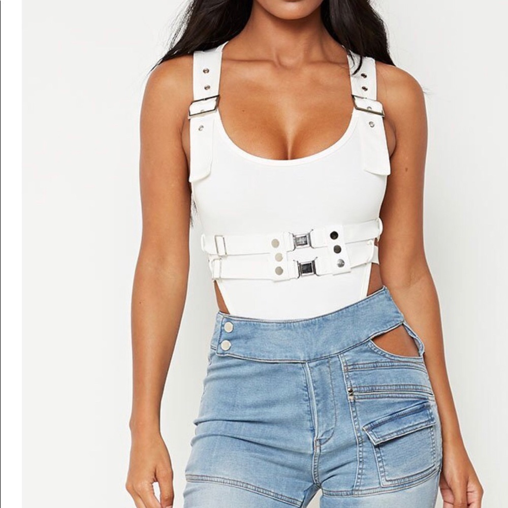 HIGH-LEG DOUBLE BELTED BODYSUIT - WHITE